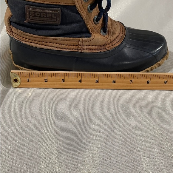 SOREL VINTAGE Duck Boots Navy Brown Leather Lined Ankle Lace Up Gorpcore Size 6 - Picture 13 of 14